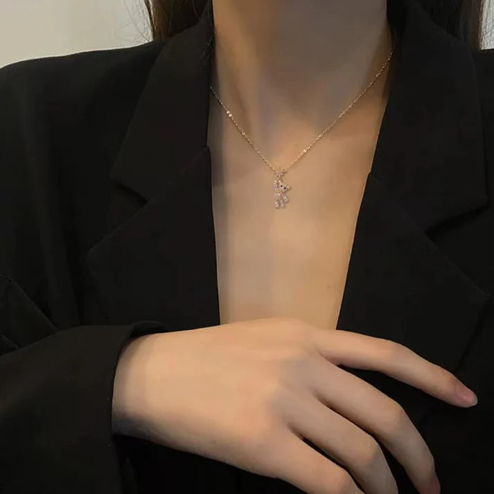 Sparkle Hug Bear Pendant Necklace