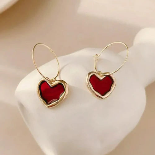 Red Heart Hoop Earrings