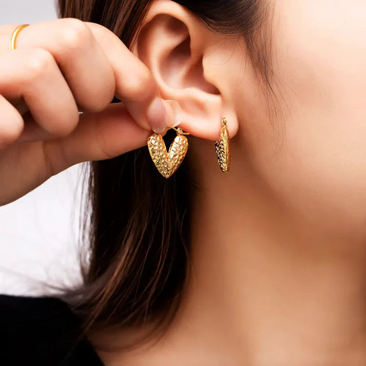 LoveLoom Textured Heart Hoops