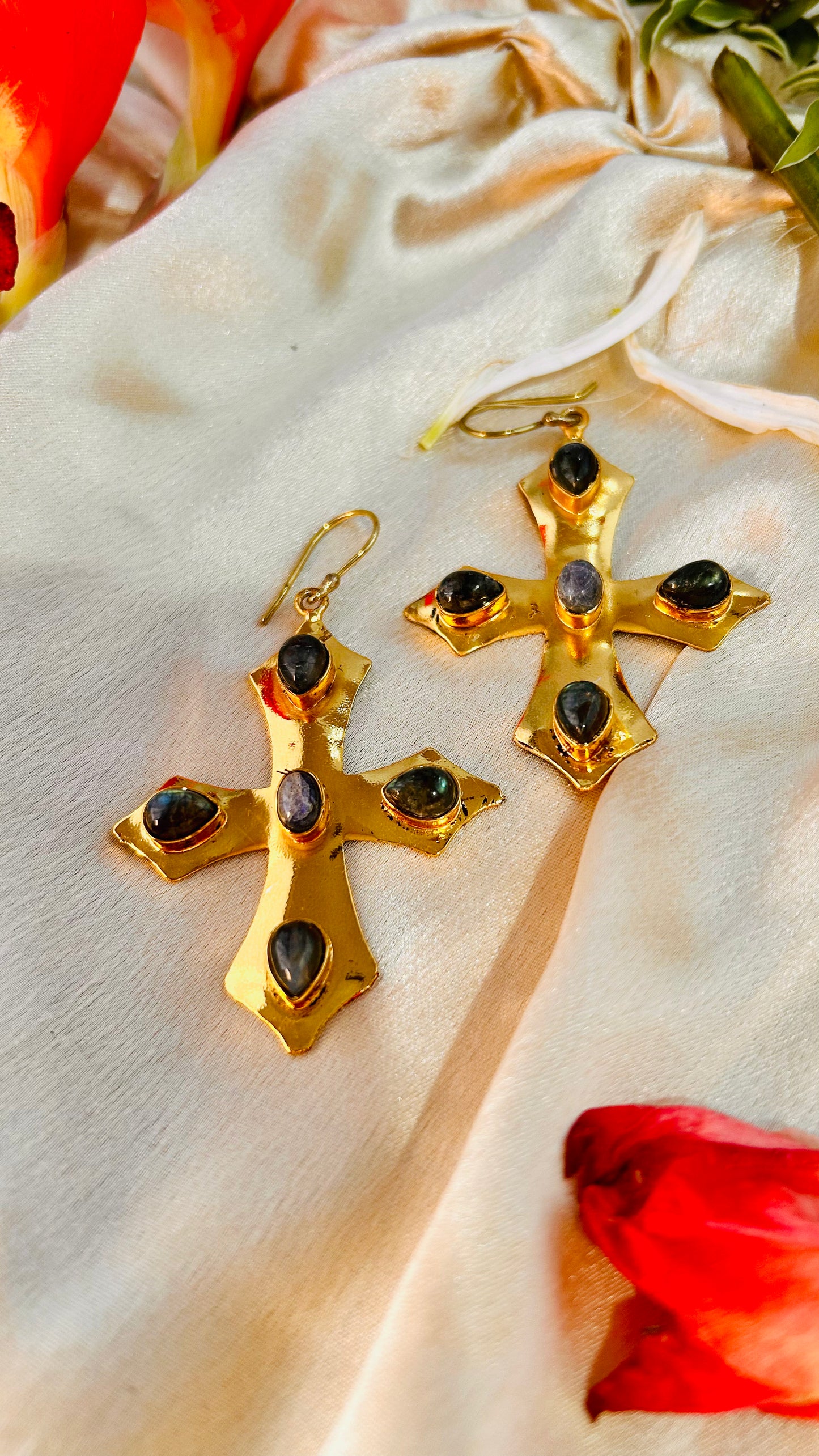 Golden Cross Statement Earrings