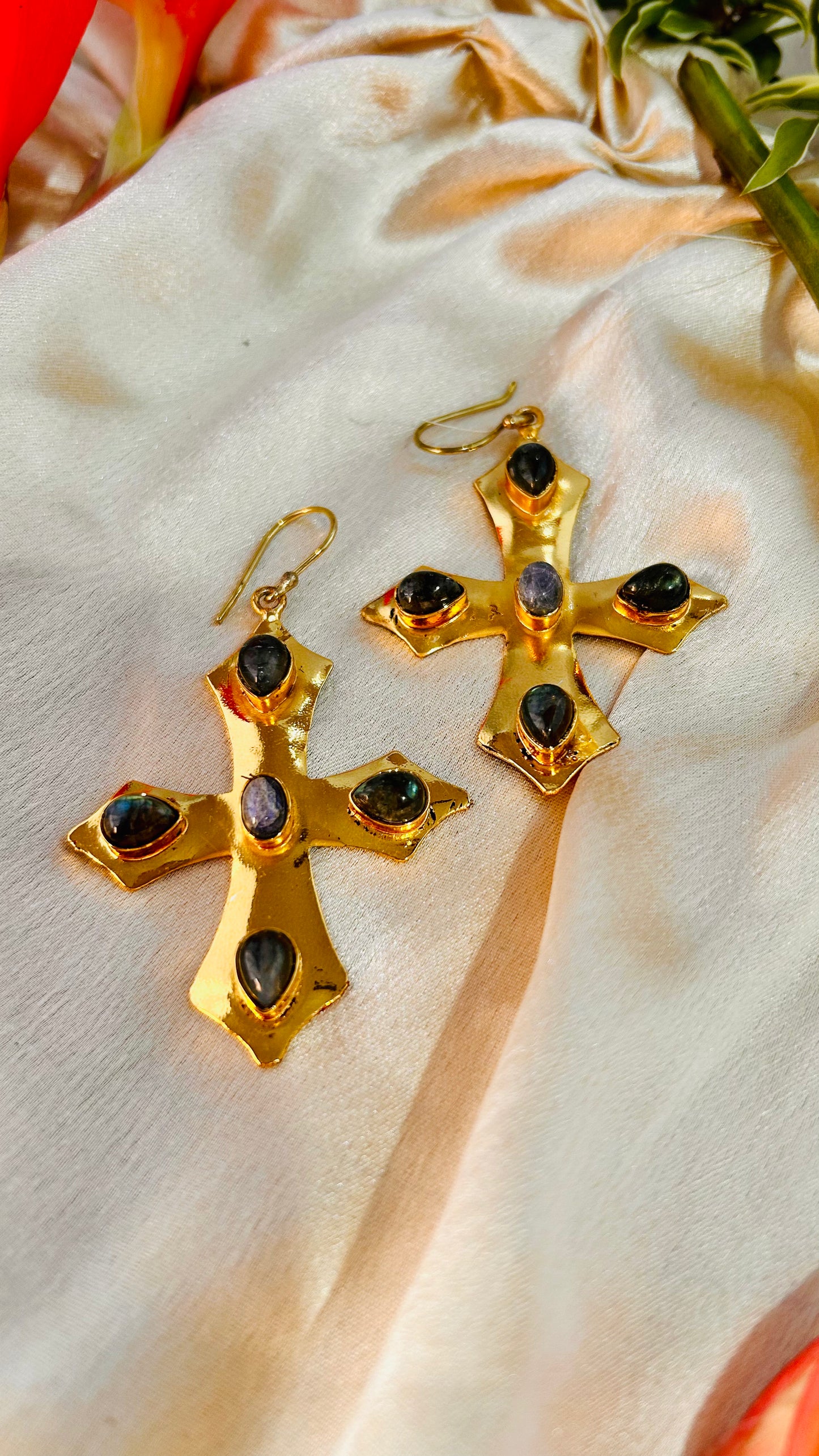 Golden Cross Statement Earrings