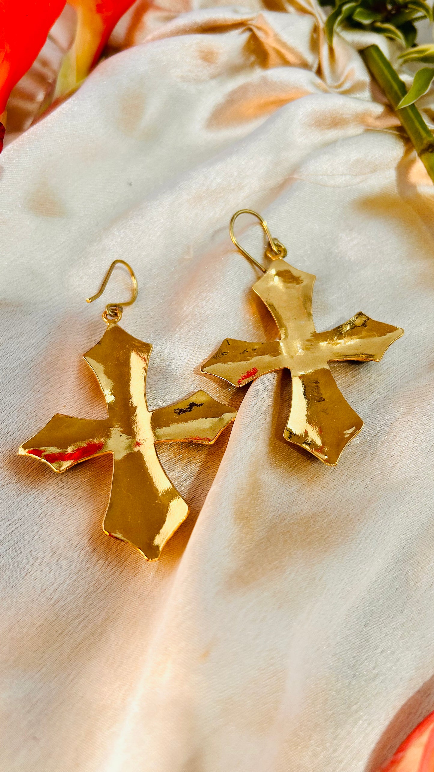 Golden Cross Statement Earrings