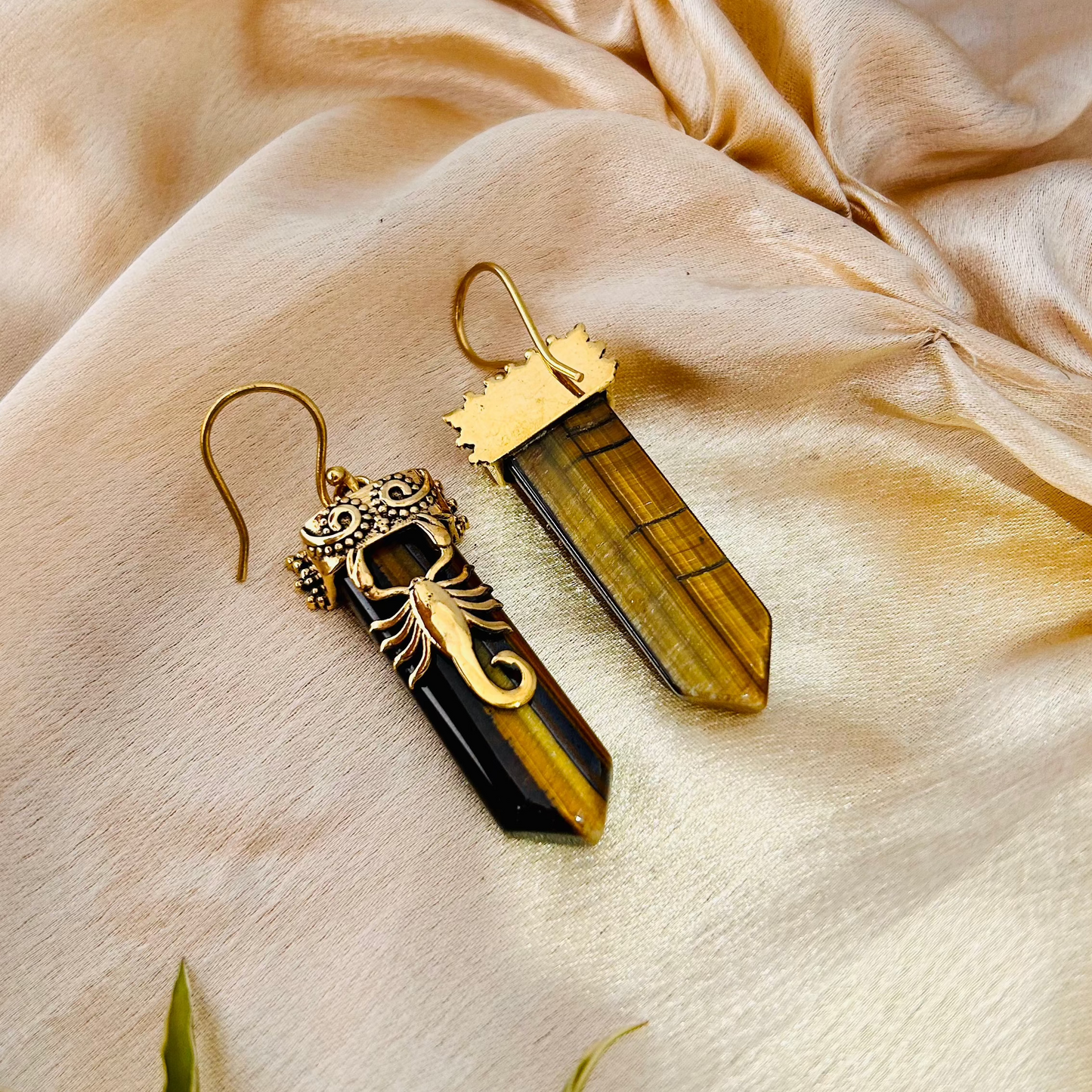 Golden Brown Mystic Lobster Crystal Drop Earrings