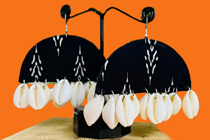 Tribal Noir Cowrie Dangle Earrings