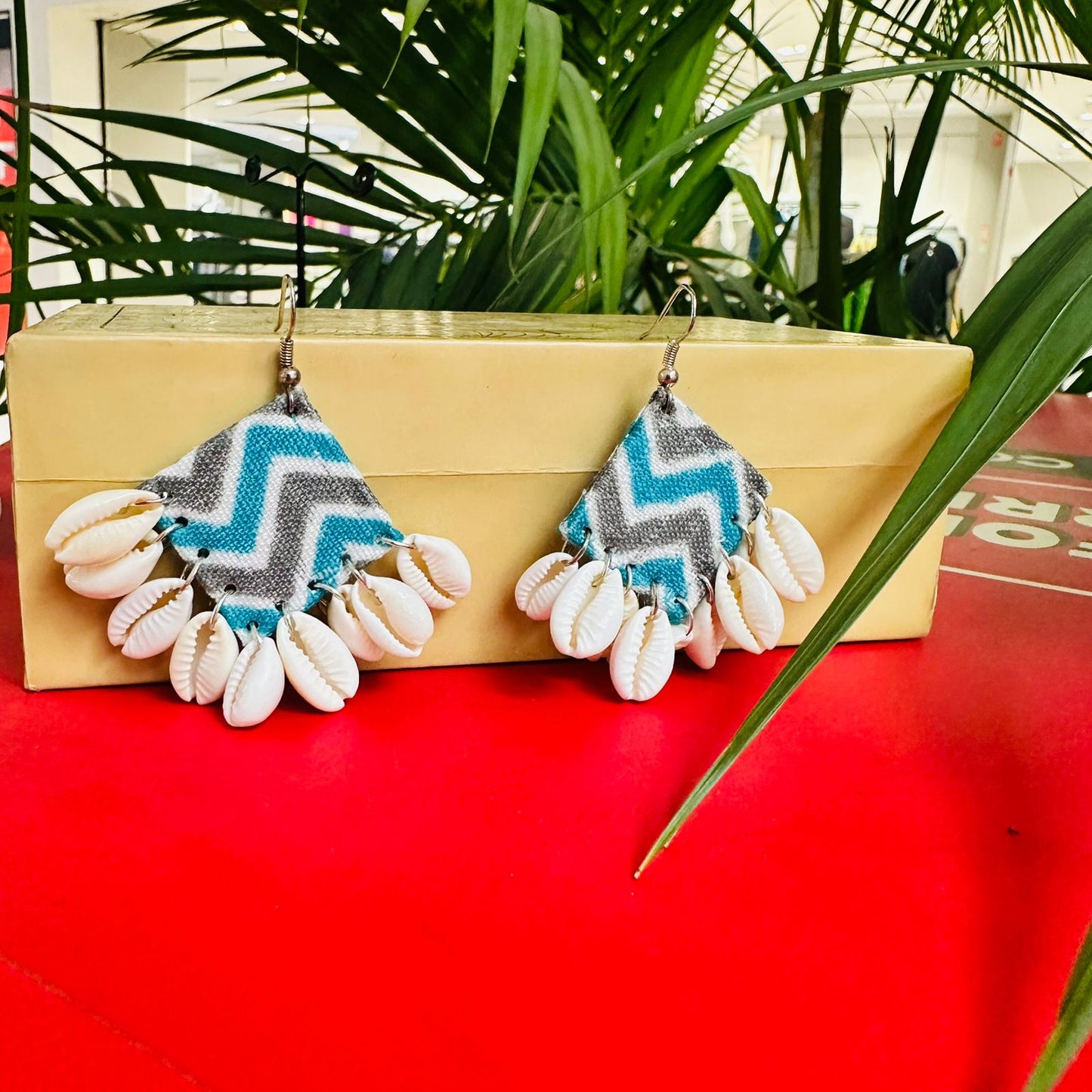 Chevron Chic Cowrie Dangle Earrings