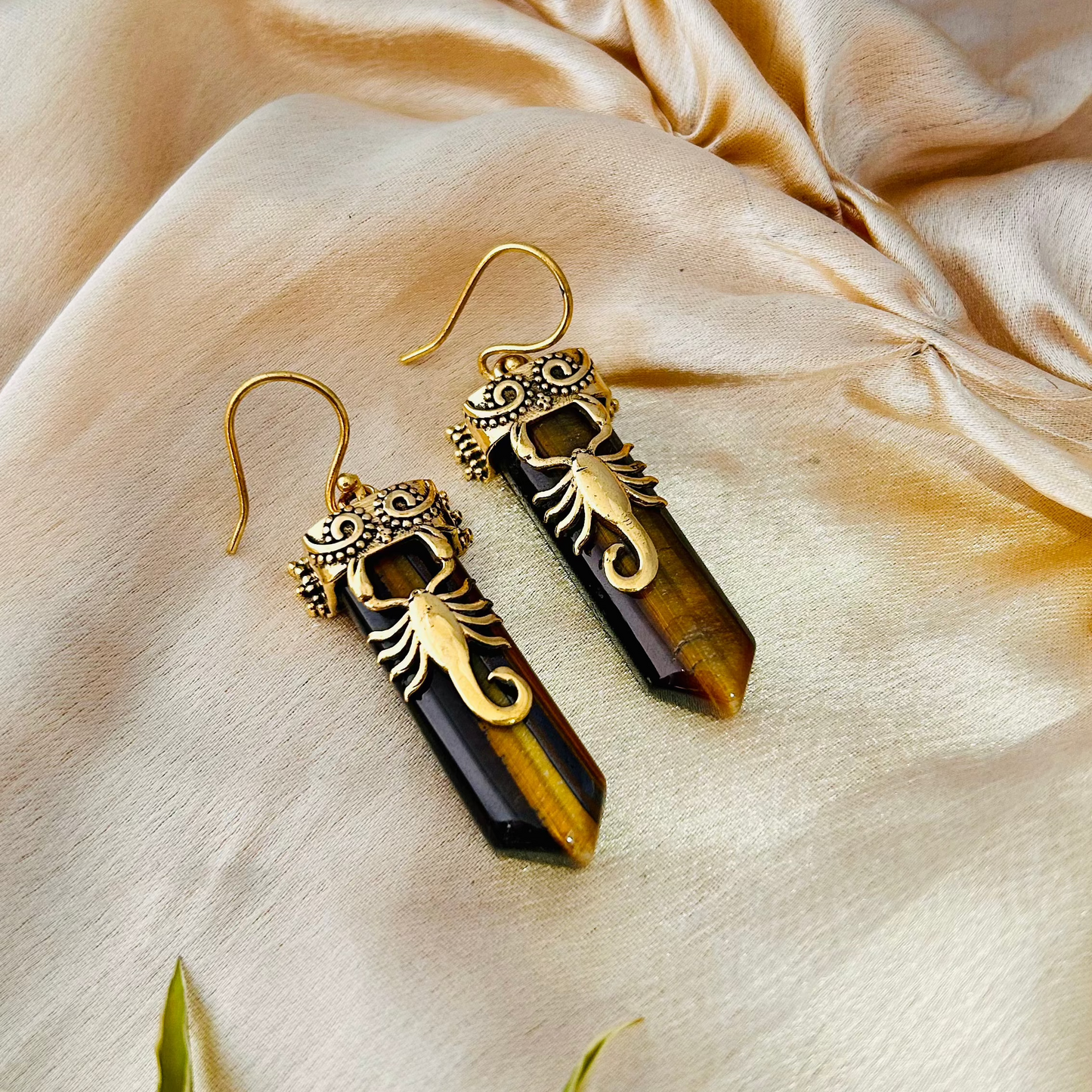 Golden Brown Mystic Lobster Crystal Drop Earrings