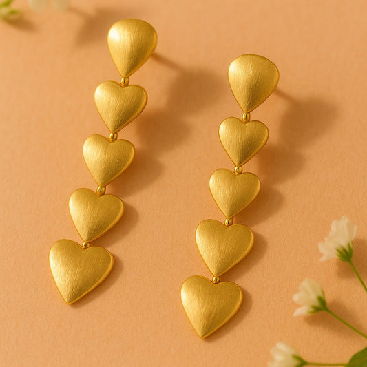 Golden Multi-Heart Drop Earrings
