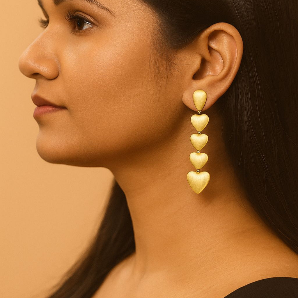 Golden Multi-Heart Drop Earrings