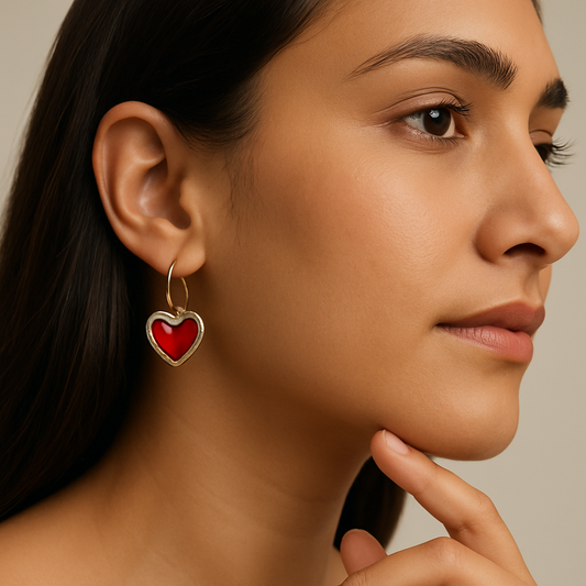 Red Heart Hoop Earrings